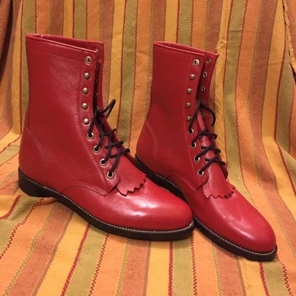Red Justin Lace-Up Boots